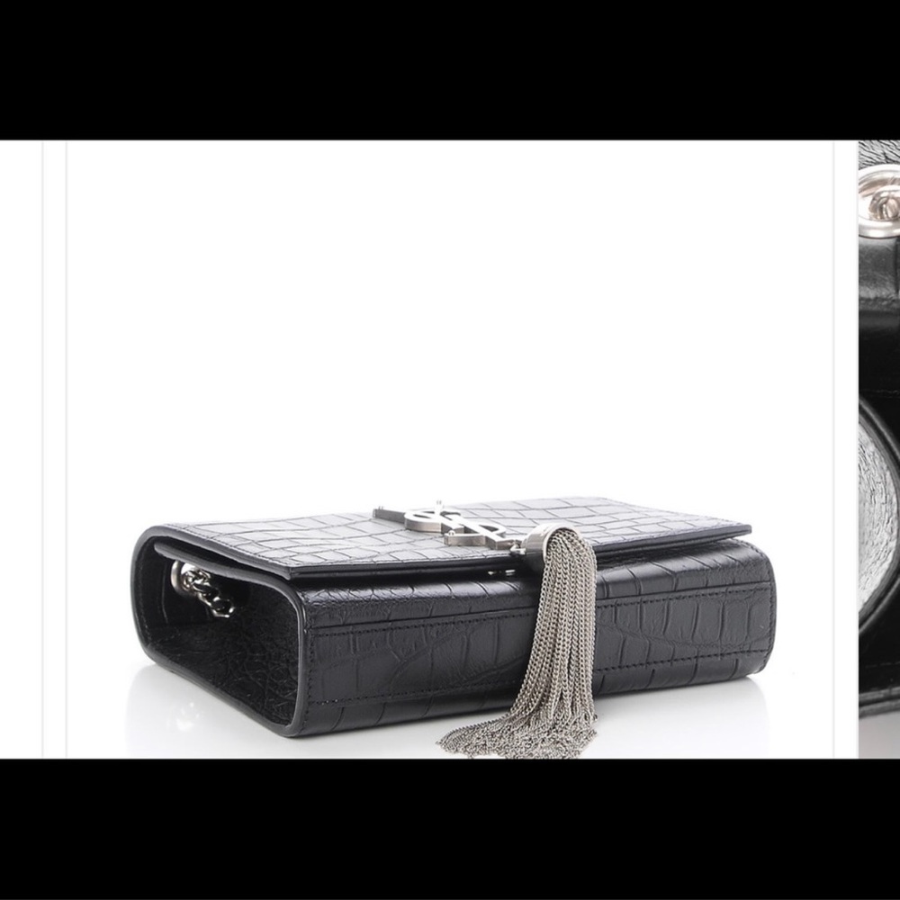 Saint Laurent Small Black Croc Kate Tassel Chain Bag - Picture 8 of 11